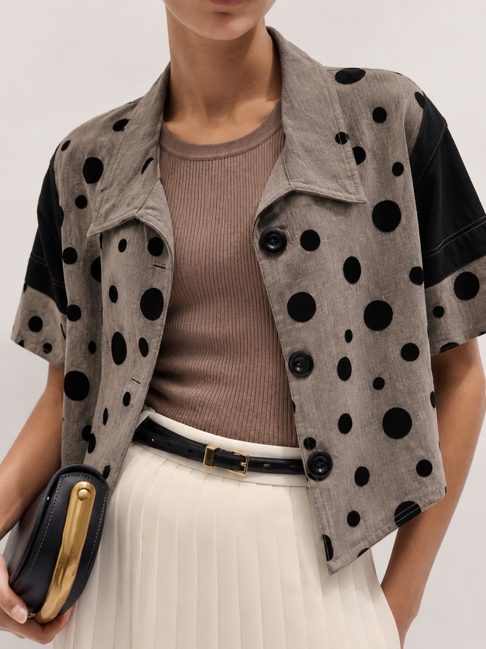 Vintage Made In France Velvet Polka Dot Boxy Short Sleeve Swing Jacket Crop
